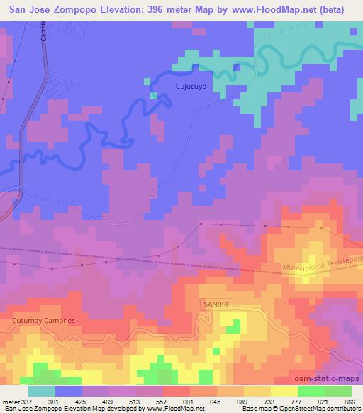 San Jose Zompopo,El Salvador Elevation Map