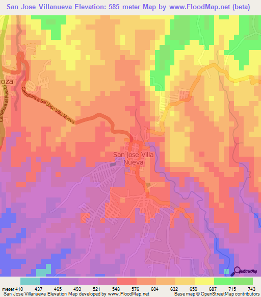 San Jose Villanueva,El Salvador Elevation Map