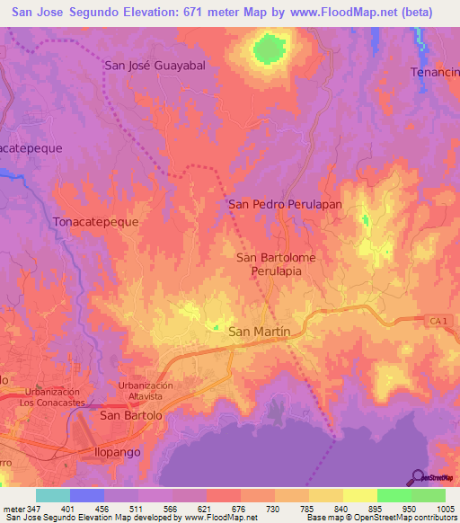 San Jose Segundo,El Salvador Elevation Map