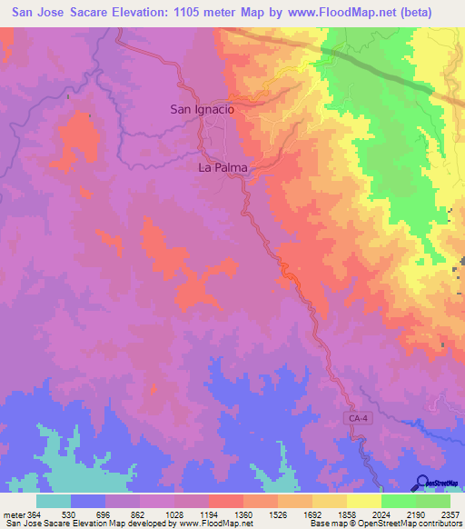 San Jose Sacare,El Salvador Elevation Map