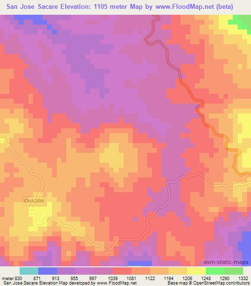 San Jose Sacare,El Salvador Elevation Map