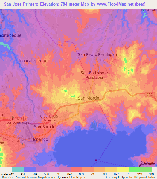 San Jose Primero,El Salvador Elevation Map
