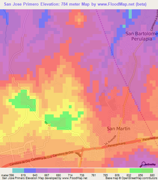 San Jose Primero,El Salvador Elevation Map