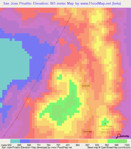 San Jose Pinalito,El Salvador Elevation Map
