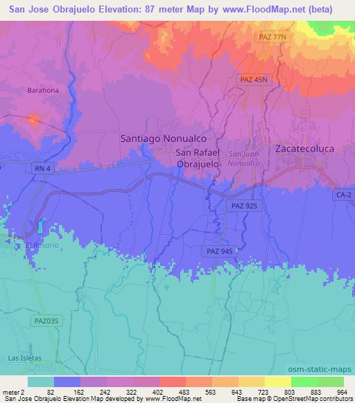 San Jose Obrajuelo,El Salvador Elevation Map