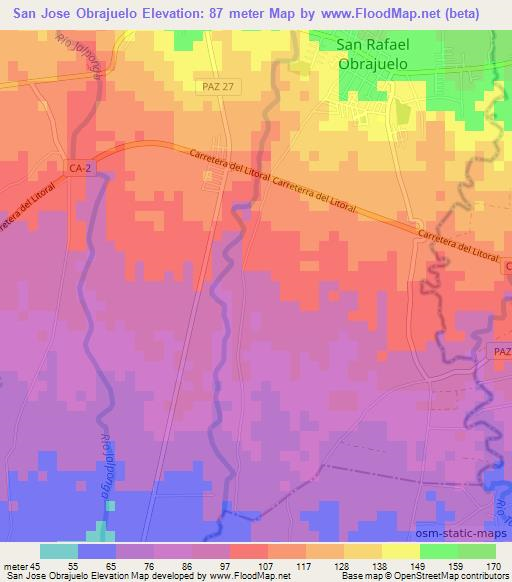 San Jose Obrajuelo,El Salvador Elevation Map