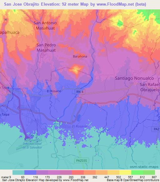 San Jose Obrajito,El Salvador Elevation Map