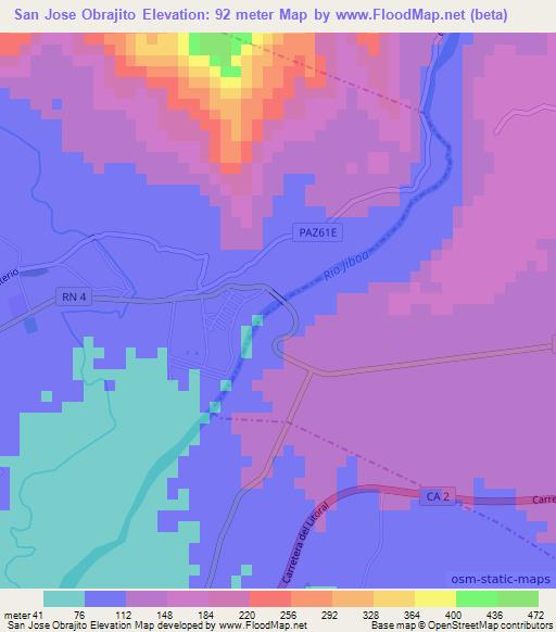 San Jose Obrajito,El Salvador Elevation Map