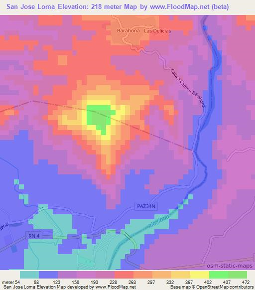 San Jose Loma,El Salvador Elevation Map