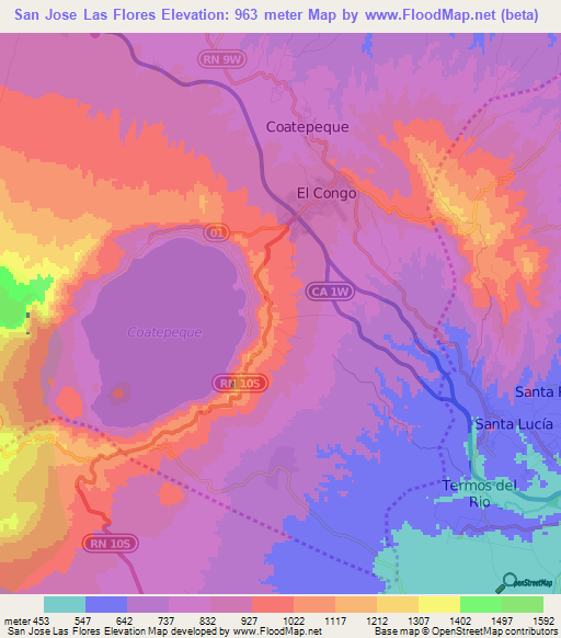 San Jose Las Flores,El Salvador Elevation Map