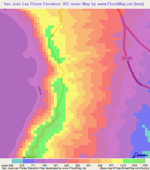 San Jose Las Flores,El Salvador Elevation Map
