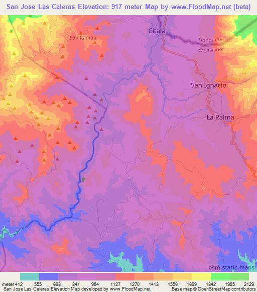 San Jose Las Caleras,El Salvador Elevation Map