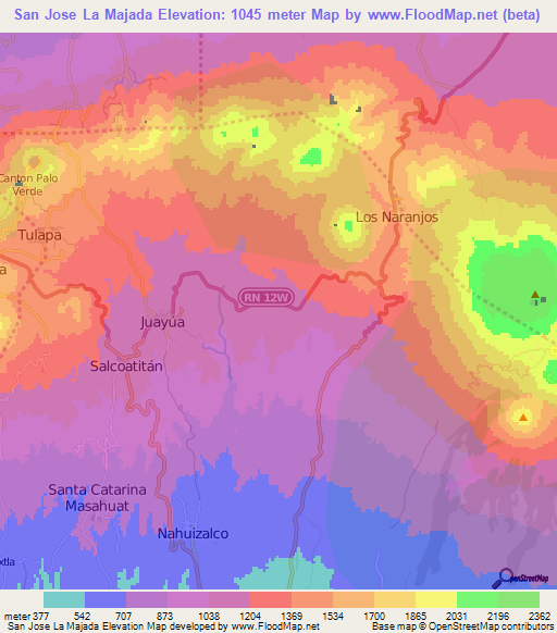 San Jose La Majada,El Salvador Elevation Map