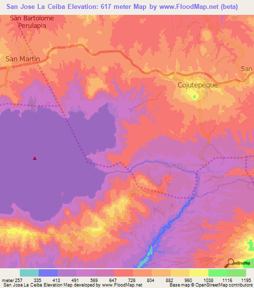 San Jose La Ceiba,El Salvador Elevation Map