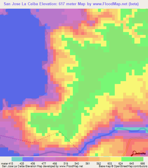 San Jose La Ceiba,El Salvador Elevation Map