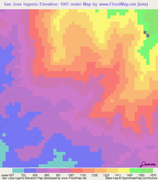 San Jose Ingenio,El Salvador Elevation Map