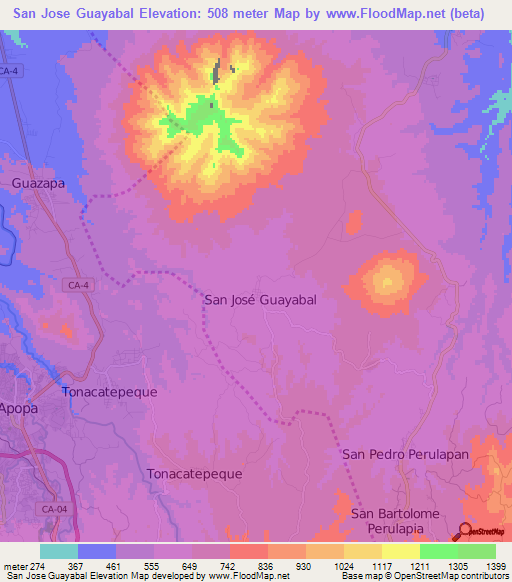 San Jose Guayabal,El Salvador Elevation Map