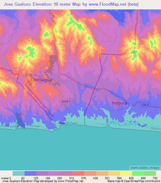 Jose Gualozo,El Salvador Elevation Map