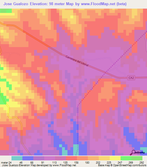 Jose Gualozo,El Salvador Elevation Map