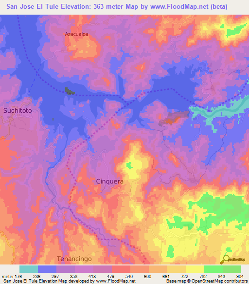 San Jose El Tule,El Salvador Elevation Map
