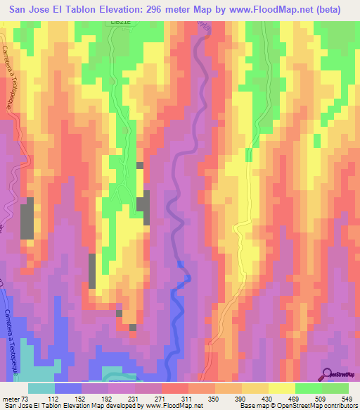 San Jose El Tablon,El Salvador Elevation Map