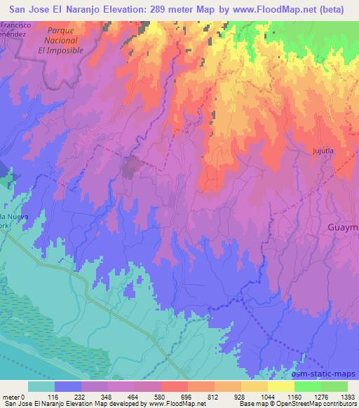 San Jose El Naranjo,El Salvador Elevation Map