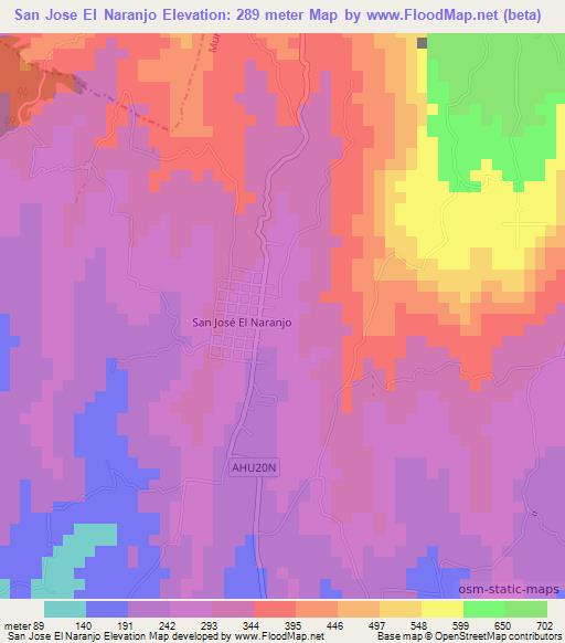 San Jose El Naranjo,El Salvador Elevation Map