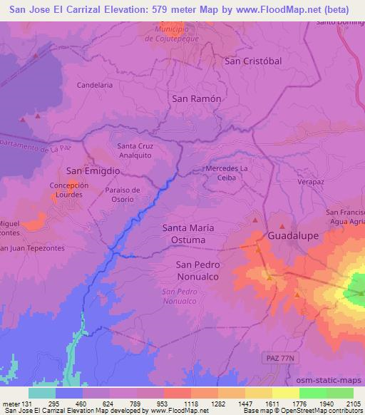 San Jose El Carrizal,El Salvador Elevation Map