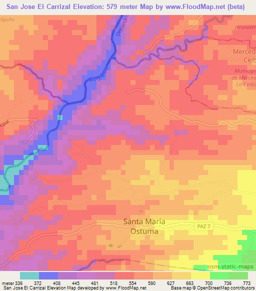 San Jose El Carrizal,El Salvador Elevation Map