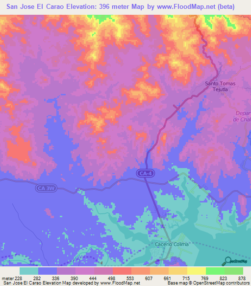 San Jose El Carao,El Salvador Elevation Map