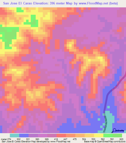 San Jose El Carao,El Salvador Elevation Map