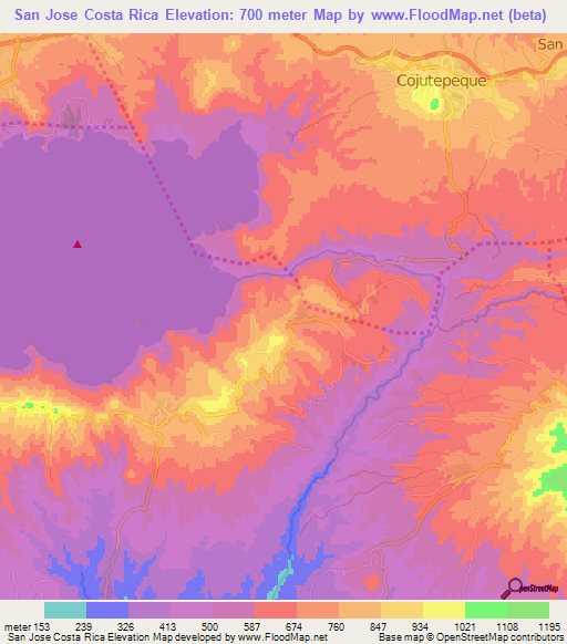 San Jose Costa Rica,El Salvador Elevation Map