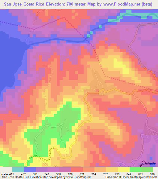 San Jose Costa Rica,El Salvador Elevation Map