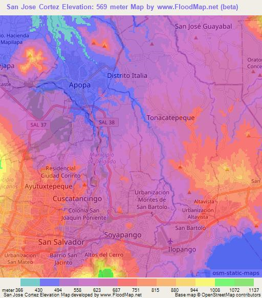 San Jose Cortez,El Salvador Elevation Map