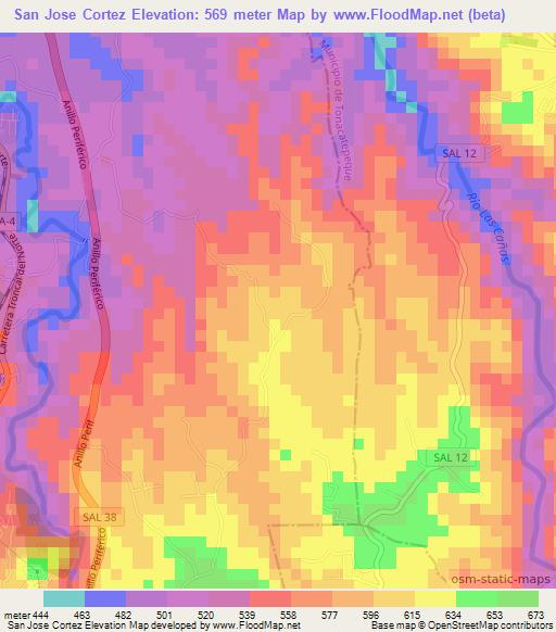 San Jose Cortez,El Salvador Elevation Map