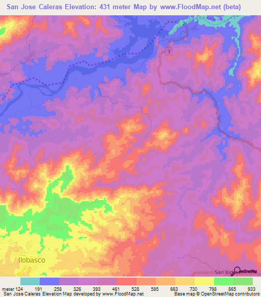 San Jose Caleras,El Salvador Elevation Map