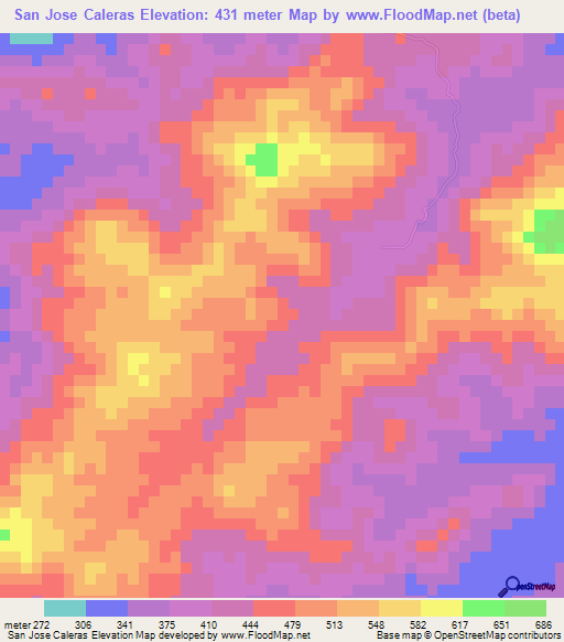 San Jose Caleras,El Salvador Elevation Map