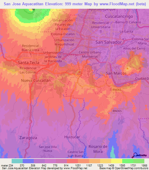 San Jose Aquacatitan,El Salvador Elevation Map