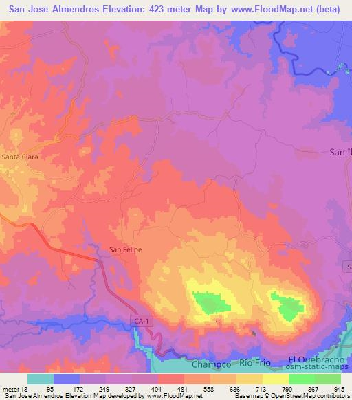 San Jose Almendros,El Salvador Elevation Map