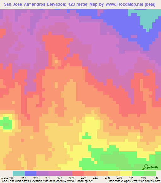 San Jose Almendros,El Salvador Elevation Map
