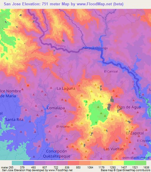 San Jose,El Salvador Elevation Map