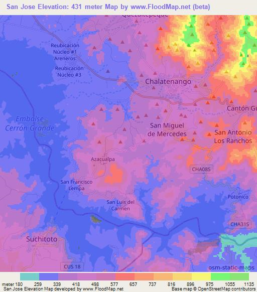 San Jose,El Salvador Elevation Map