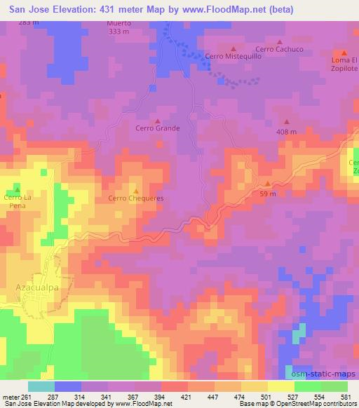 San Jose,El Salvador Elevation Map