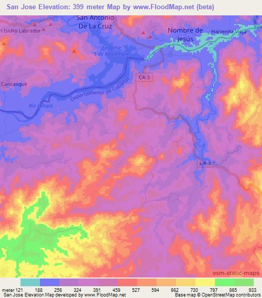 San Jose,El Salvador Elevation Map