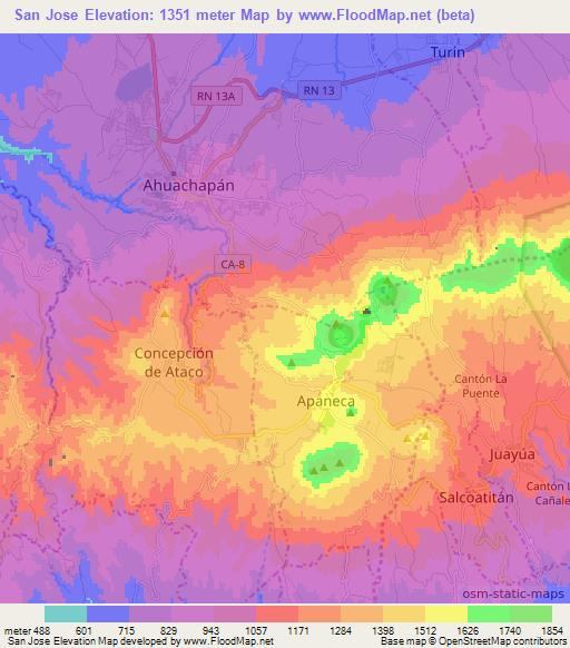 San Jose,El Salvador Elevation Map