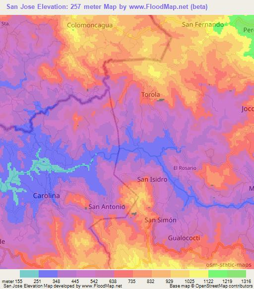 San Jose,El Salvador Elevation Map