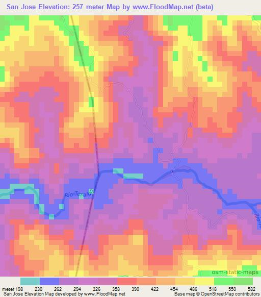 San Jose,El Salvador Elevation Map