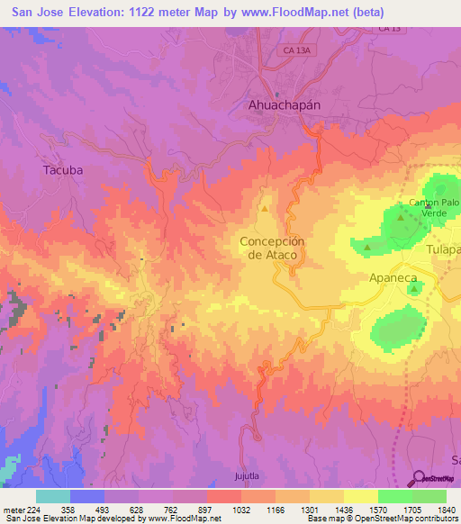 San Jose,El Salvador Elevation Map