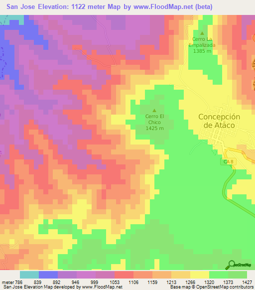 San Jose,El Salvador Elevation Map