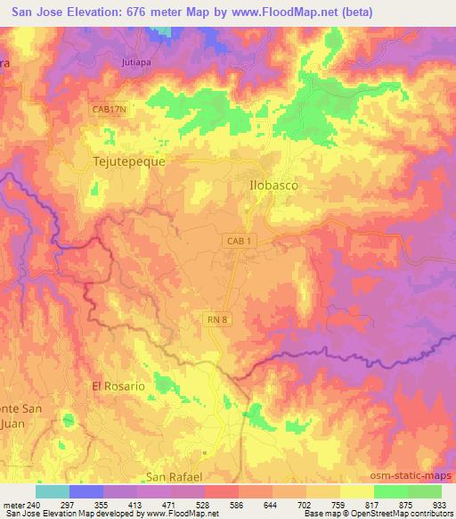 San Jose,El Salvador Elevation Map
